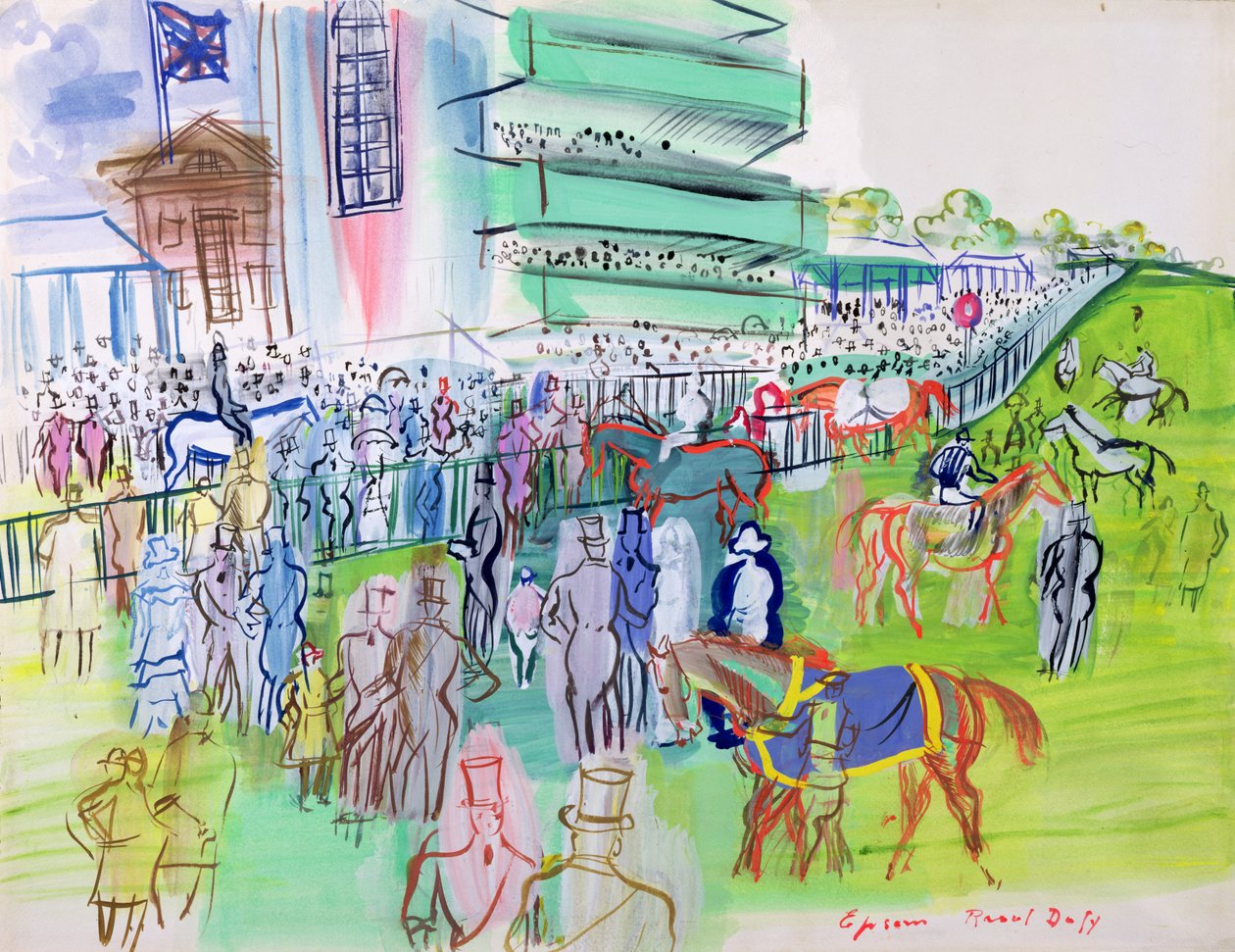 Em frente à tribuna de honra em Epsom, c.1937 (aguarela e guache sobre papel) de Raoul Dufy