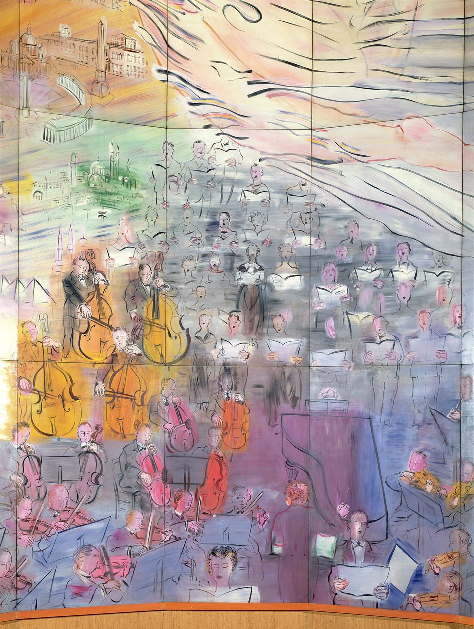 La Fee Electricite, pormenor do lado esquerdo representando uma orquestra de Raoul Dufy