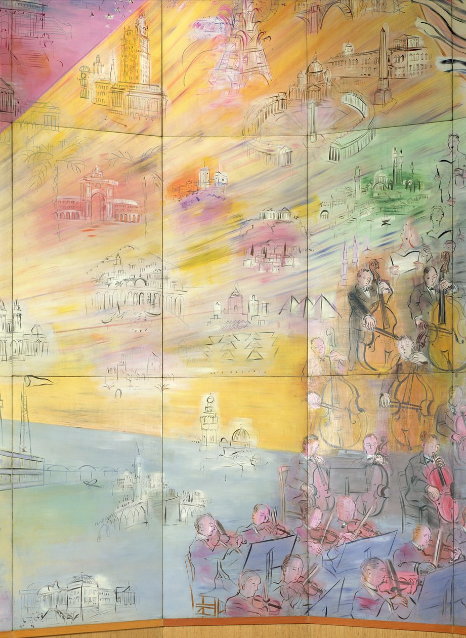 La Fee Electricite, pormenor do lado esquerdo representando uma orquestra de Raoul Dufy