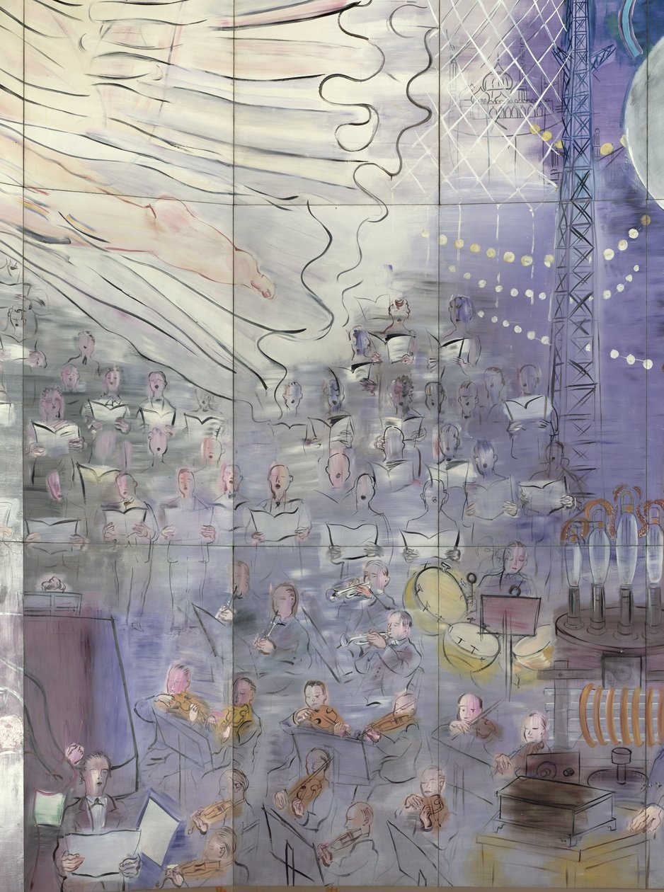 La Fee Electricite, pormenor do lado esquerdo representando uma orquestra de Raoul Dufy