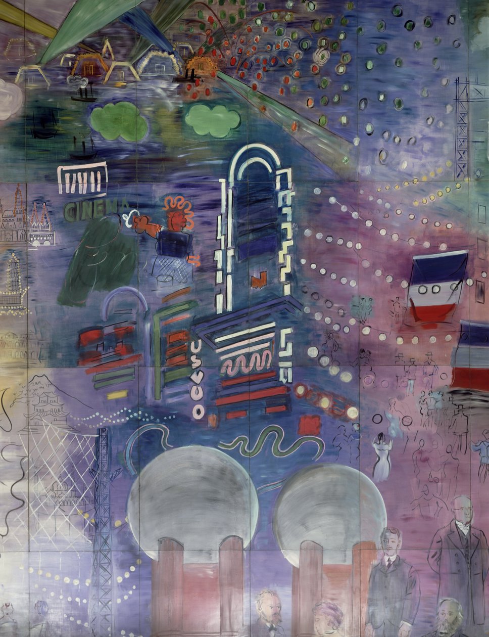 La Fee Electricite, pormenor do lado esquerdo representando as iluminações nocturnas de Raoul Dufy