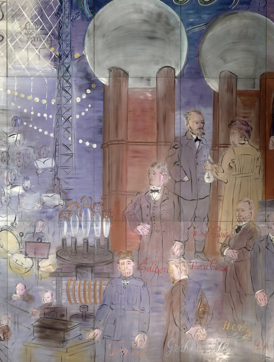 La Fee Electricite, pormenor do lado esquerdo representando cientistas de Raoul Dufy