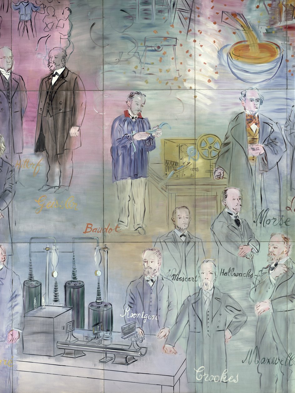 La Fee Electricite, pormenor do lado esquerdo representando cientistas de Raoul Dufy