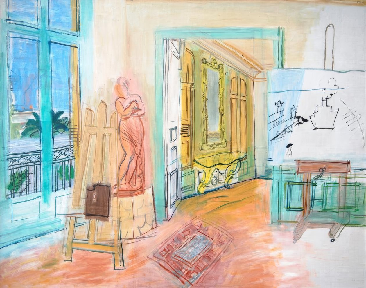 O atelier do pintor com a escultura vermelha de Raoul Dufy