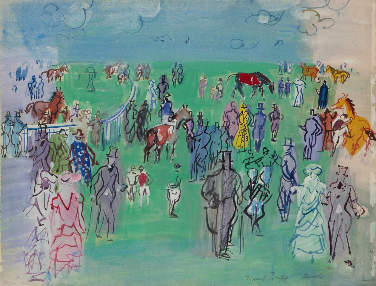 Paddock em Ascot (guache e aguarela sobre papel) de Raoul Dufy