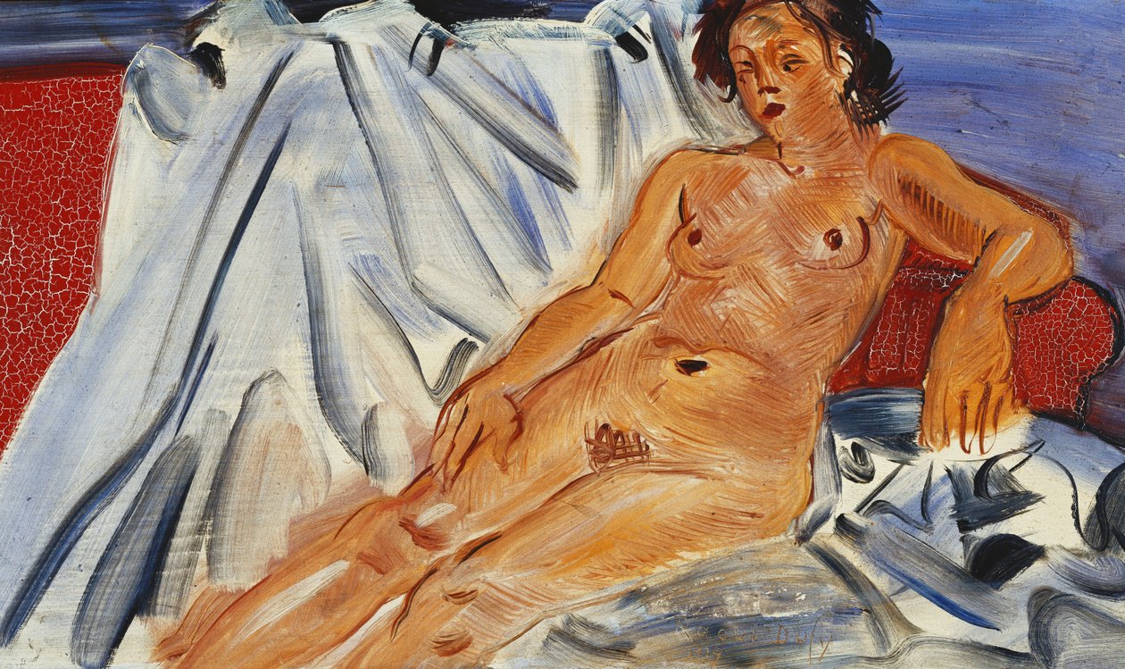 Nu reclinado num sofá vermelho; Nu Couche sur Canape Rouge de Raoul Dufy