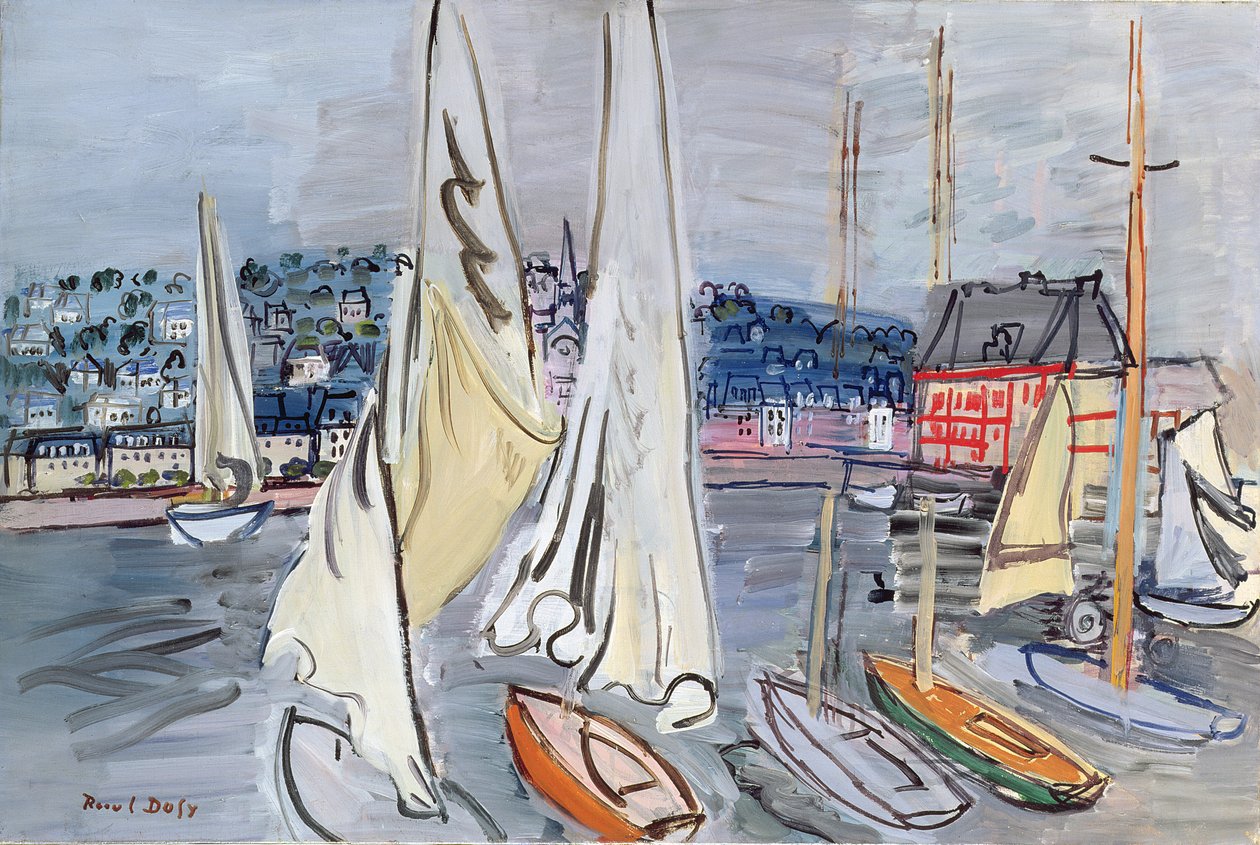 Barcos à vela no porto de Deauville de Raoul Dufy