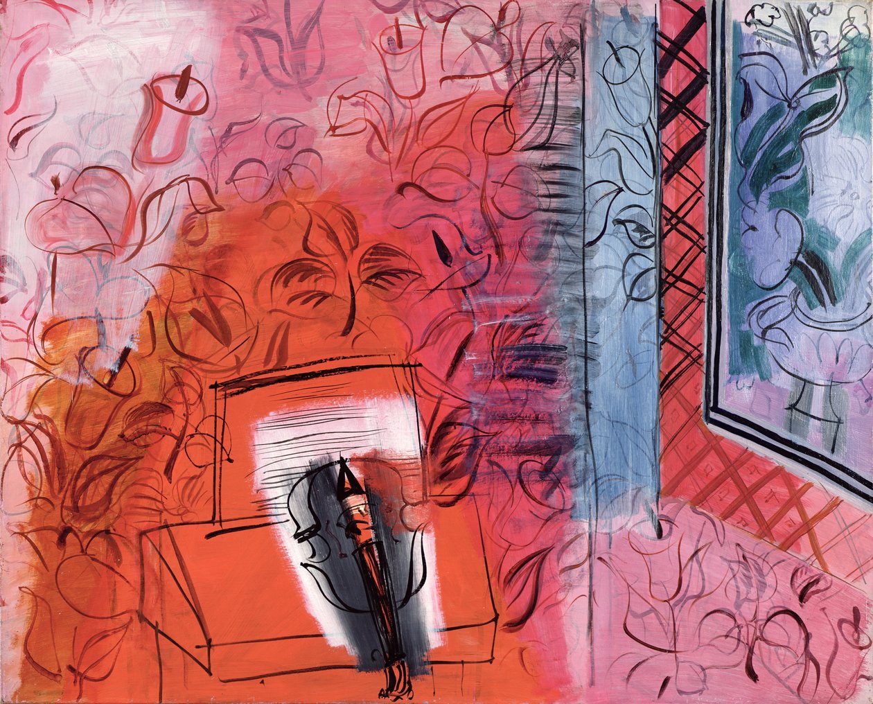 Natureza morta com um violino, homenagem a Johann Sebastian Bach (1685-1750) 1952 (óleo sobre tela) de Raoul Dufy