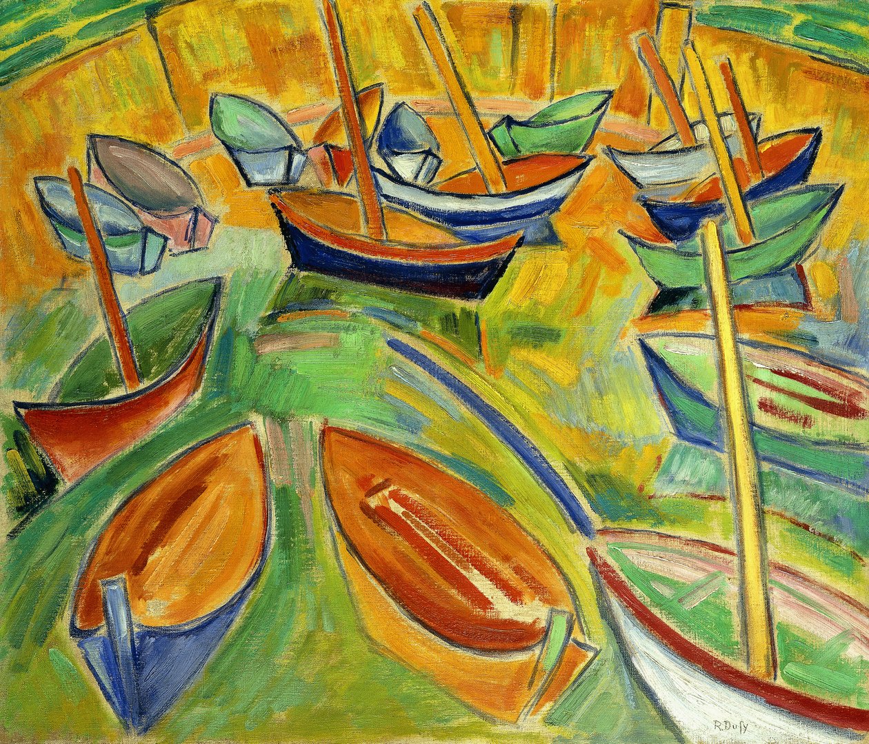As barcas em Martigues; Le Barques a Martigues, c.1907 (óleo sobre tela) de Raoul Dufy