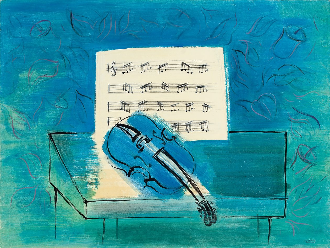 O violino azul, c.1946 (guache, aguarela e tinta sobre papel) de Raoul Dufy