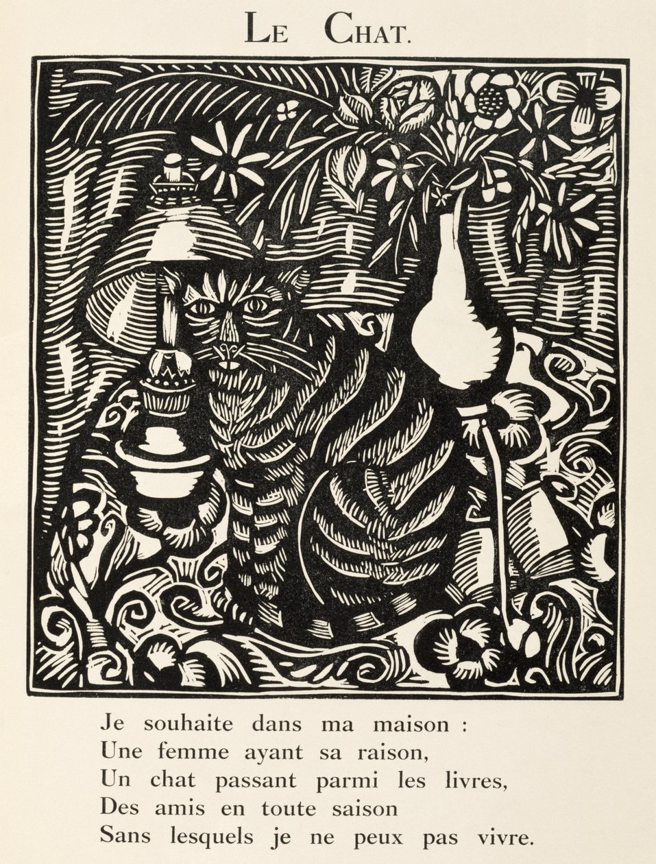 O Gato, ilustração de "O Bestiário ou Procissão de Orfeu de Raoul Dufy