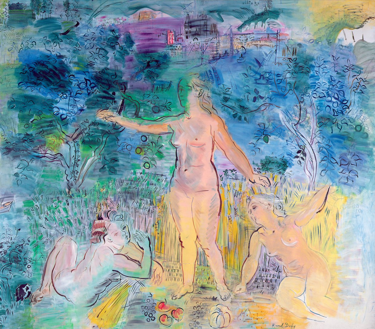 O curso do Sena: De Rouen ao Havre, painel esquerdo de um tríptico (óleo sobre tela) de Raoul Dufy