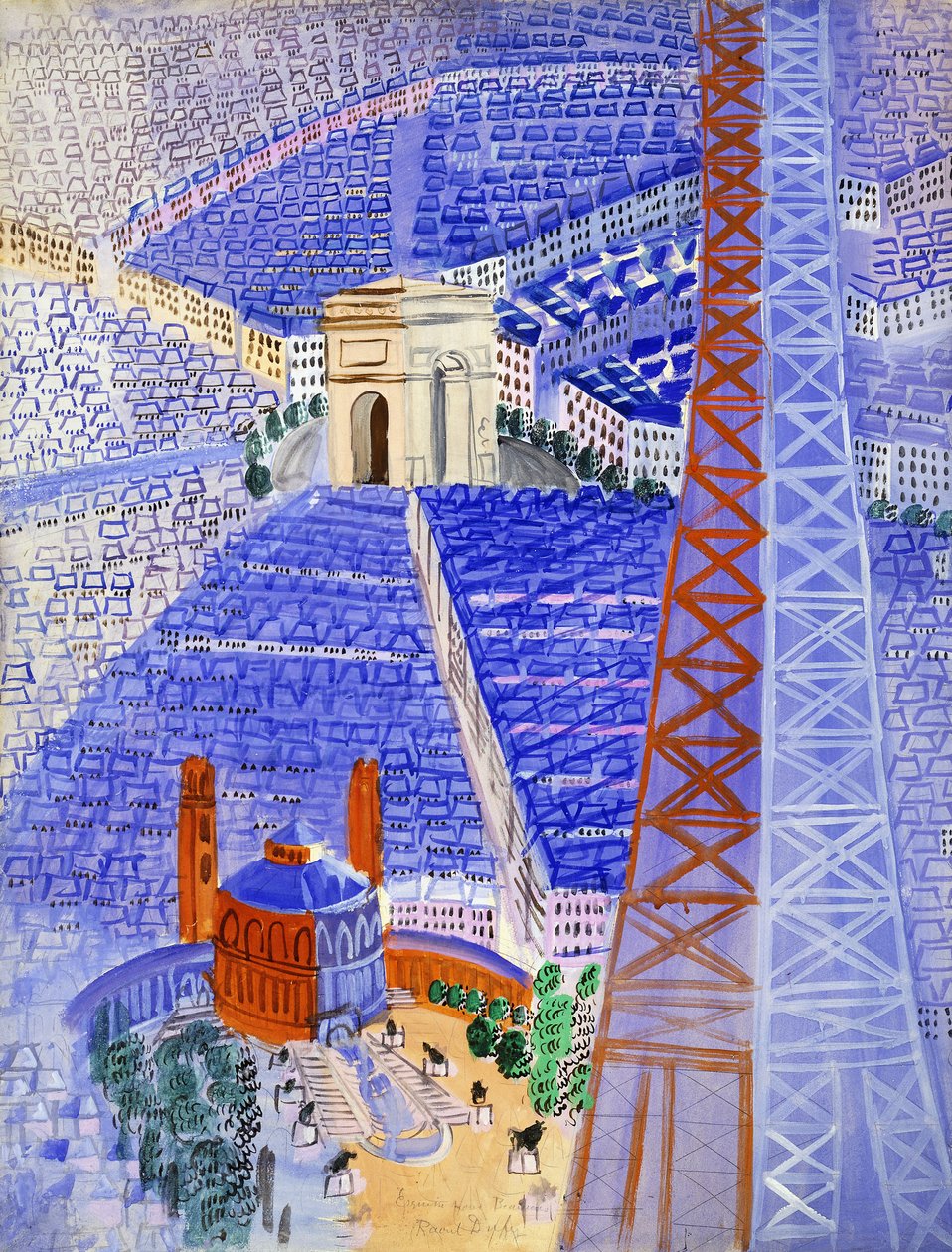 Projeto da Torre Eiffel para a Tapeçaria de Beauvais; La Tour Eiffel, Projet pour la Tapisserie de Beauvais, c. 1929-1930 (guache sobre papel) de Raoul Dufy