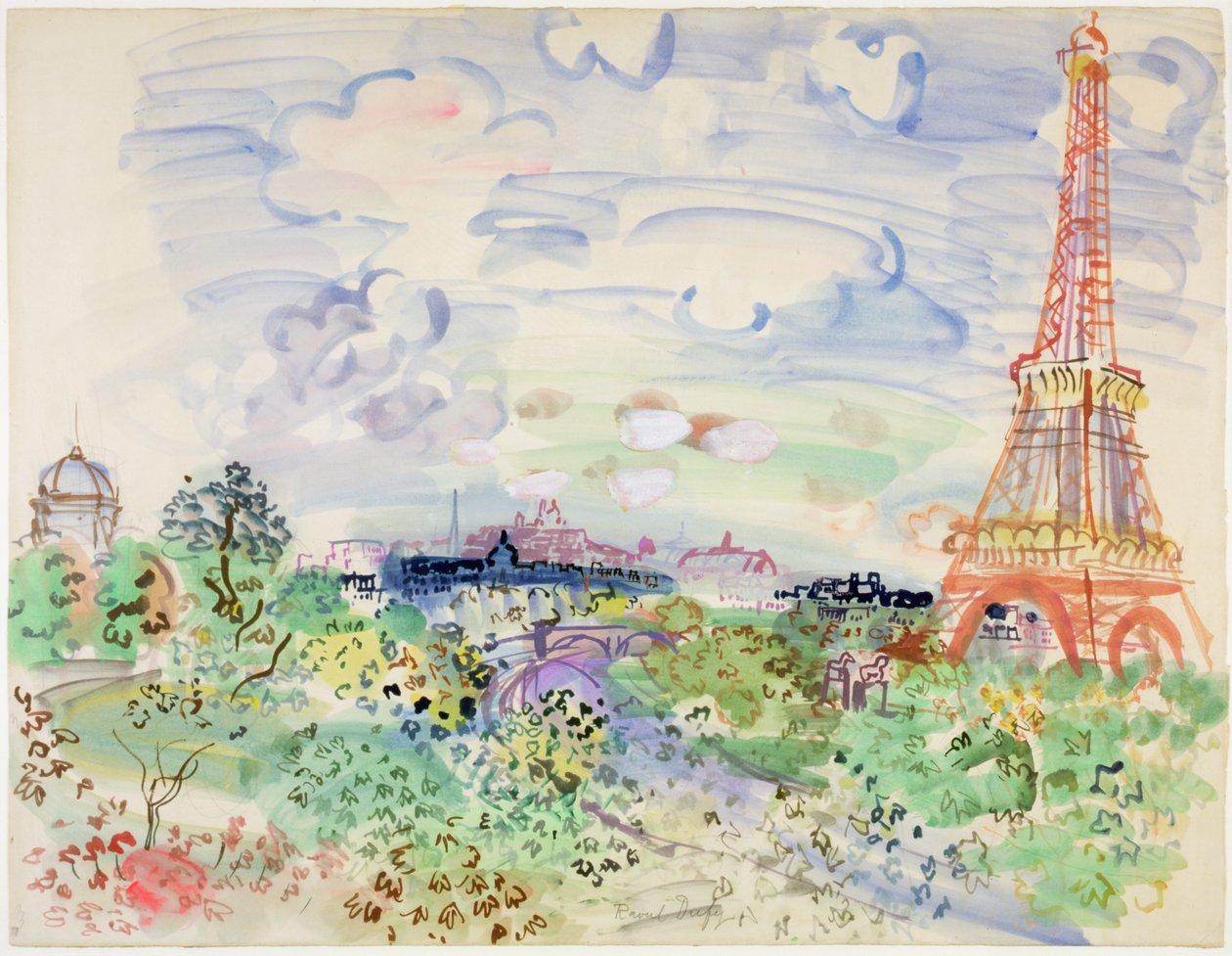 A Torre Eiffel, c.1935 (aguarela e lápis sobre papel) de Raoul Dufy