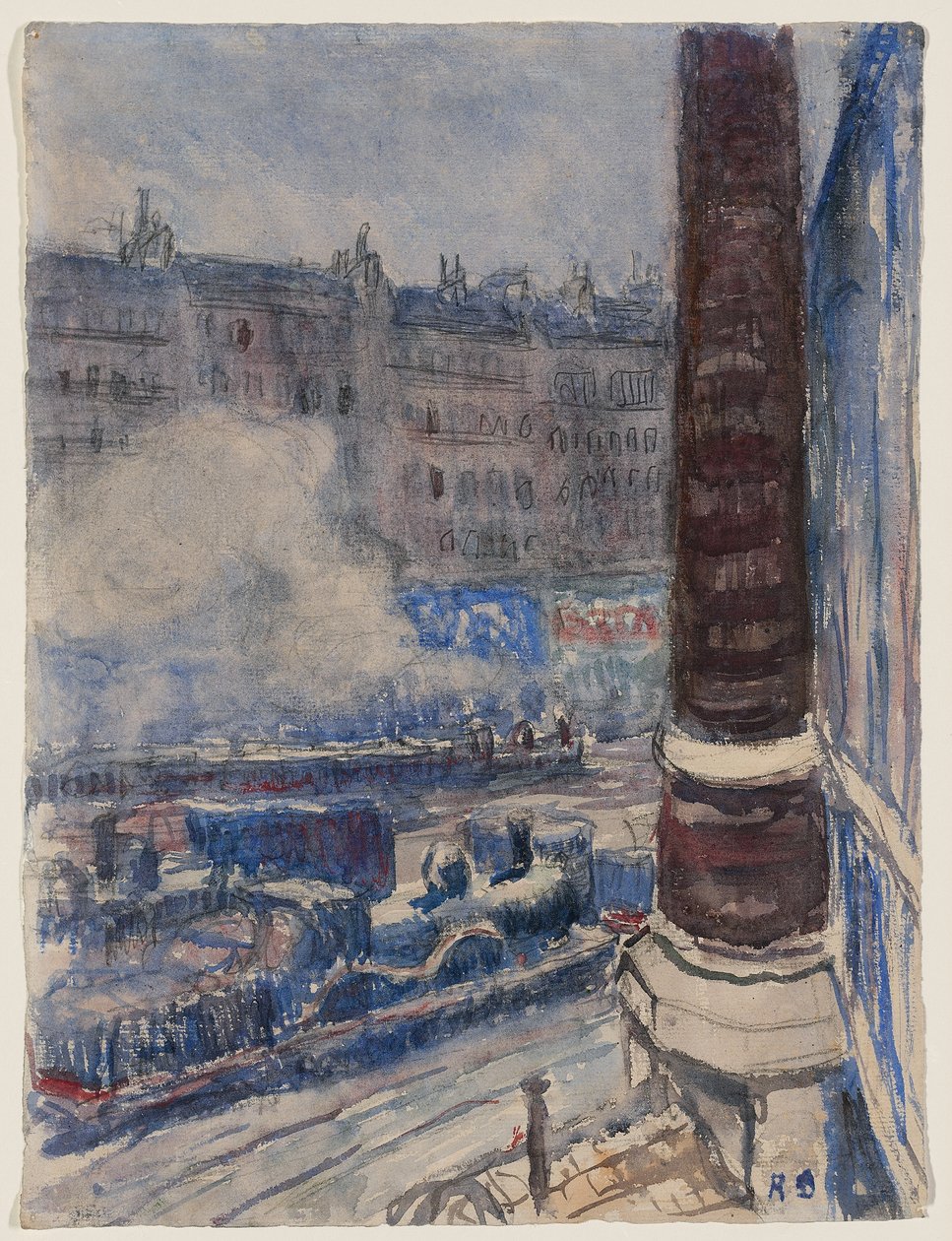A estação ferroviária de Saint-Lazare, c. 1903 (aguarela e lápis sobre papel) de Raoul Dufy