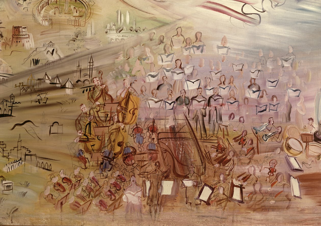 A História da Eletricidade, estudo para La Fee Electricite, pormenor da secção esquerda representando a orquestra de Raoul Dufy