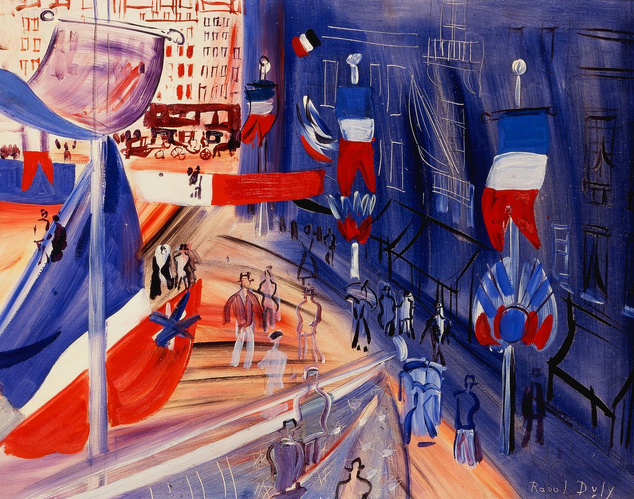 The Street Awash with American Banners; La rue Pavoisee a la Banniere Americaine, c.1930 (óleo sobre cartão duro) de Raoul Dufy
