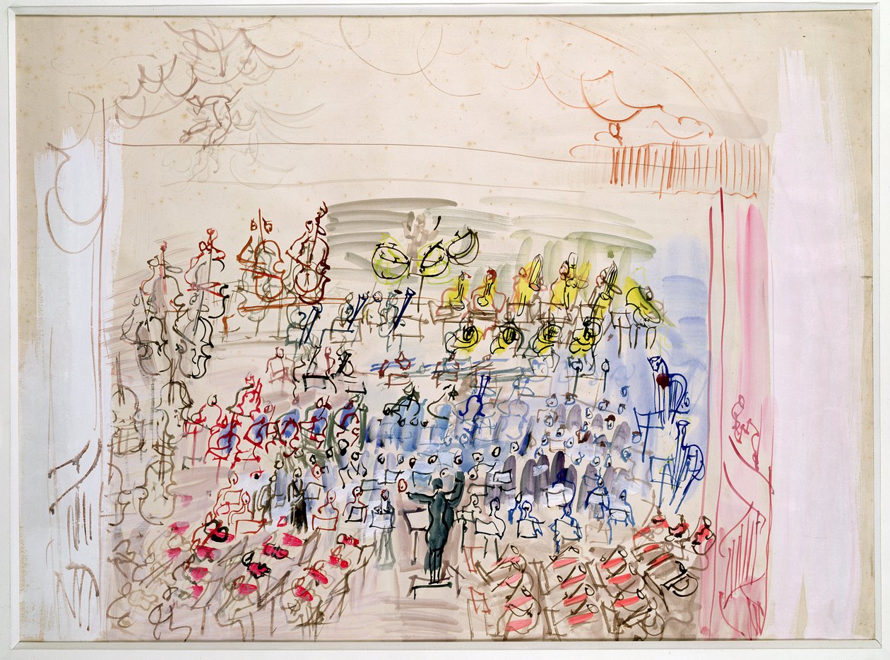 A Orquestra Sinfónica (aguarela sobre papel) de Raoul Dufy