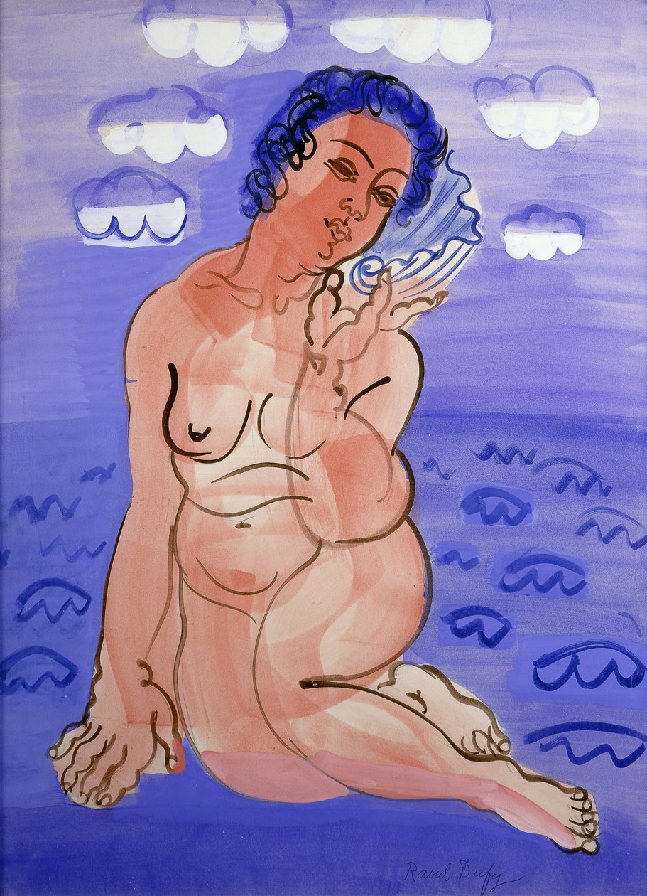 Vénus com uma concha; Venus a la Coquille, c. 1925-1930 (aguarela e guache sobre lápis sobre papel) de Raoul Dufy