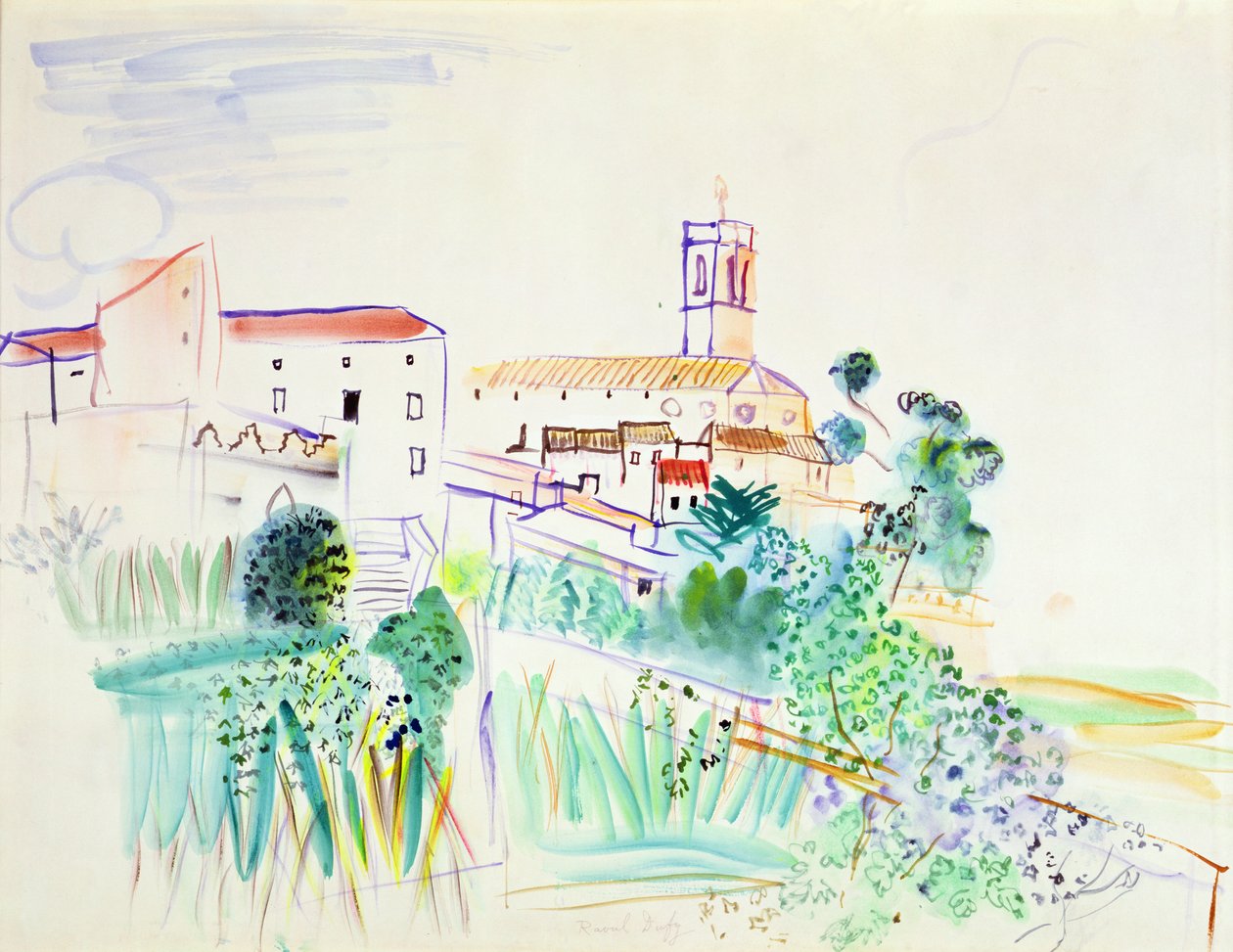 Aldeia na Provença (aguarela sobre papel) de Raoul Dufy