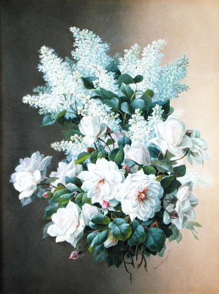 Lilás e Rosas, c.1900 (guache sobre papel) de Raoul M. de Longpre