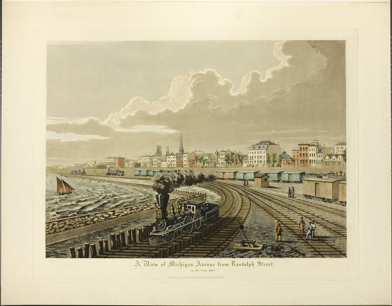 Uma vista da Michigan Avenue de Randolph Street no ano de 1865 de Raoul Varin