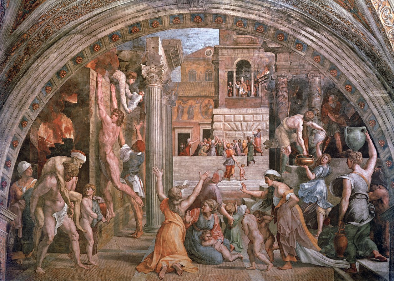 Fogo no Borgo, da Stanza dellIncendio (Hall of Fire) c.1514-17 de Raphael and Giulio Romano