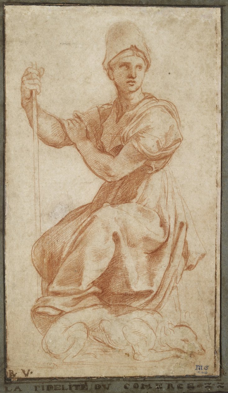 Figura feminina alegórica (giz vermelho sobre papel) de Raffaello Sanzio Raphael