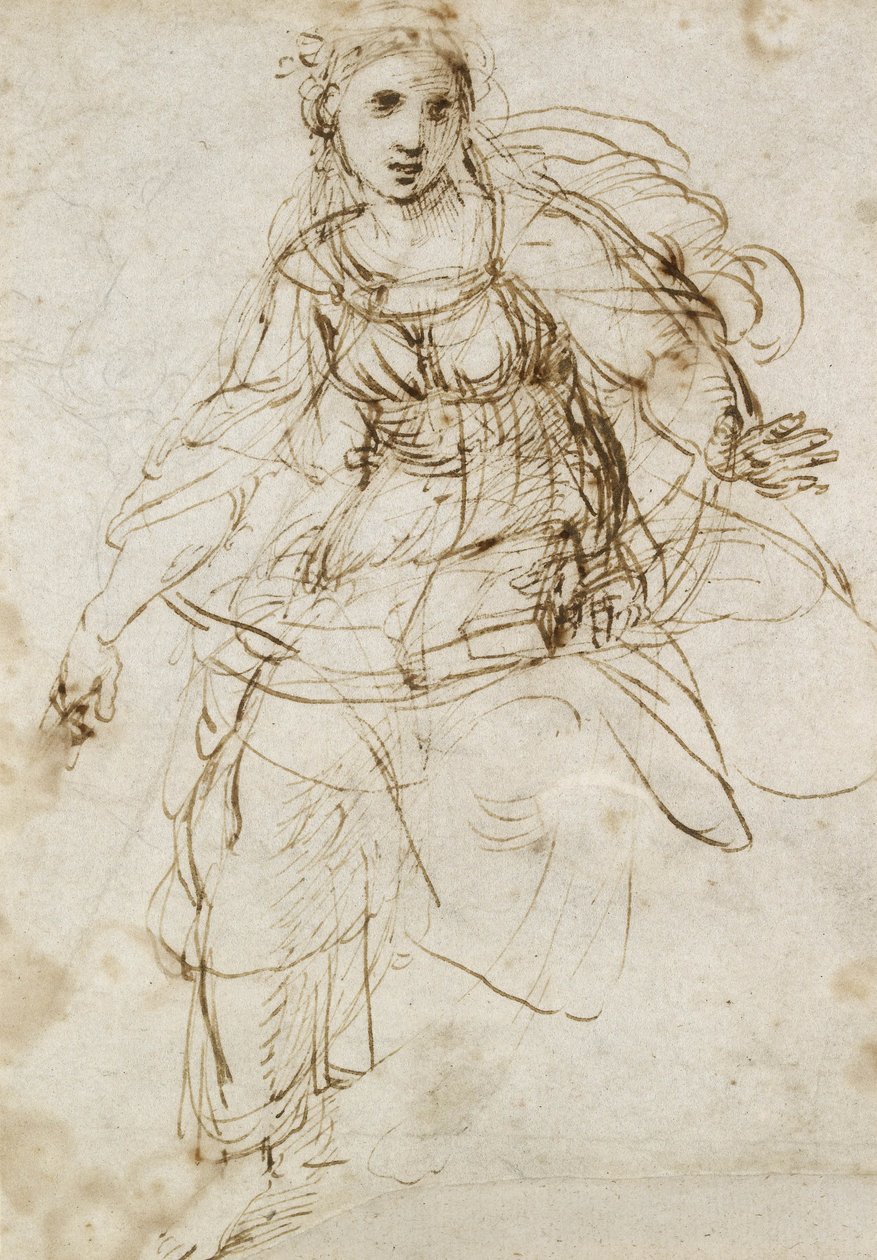 Figura alegórica da teologia (caneta e tinta marrom em papel branco) de Raffaello Sanzio Raphael