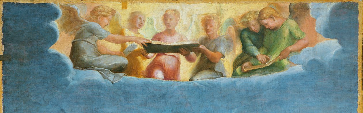 Detalhe de Santa Cecília rodeada por São Paulo, São João Evangelista, Santo Agostinho e Maria Madalena, c.1513 de Raffaello Sanzio Raphael