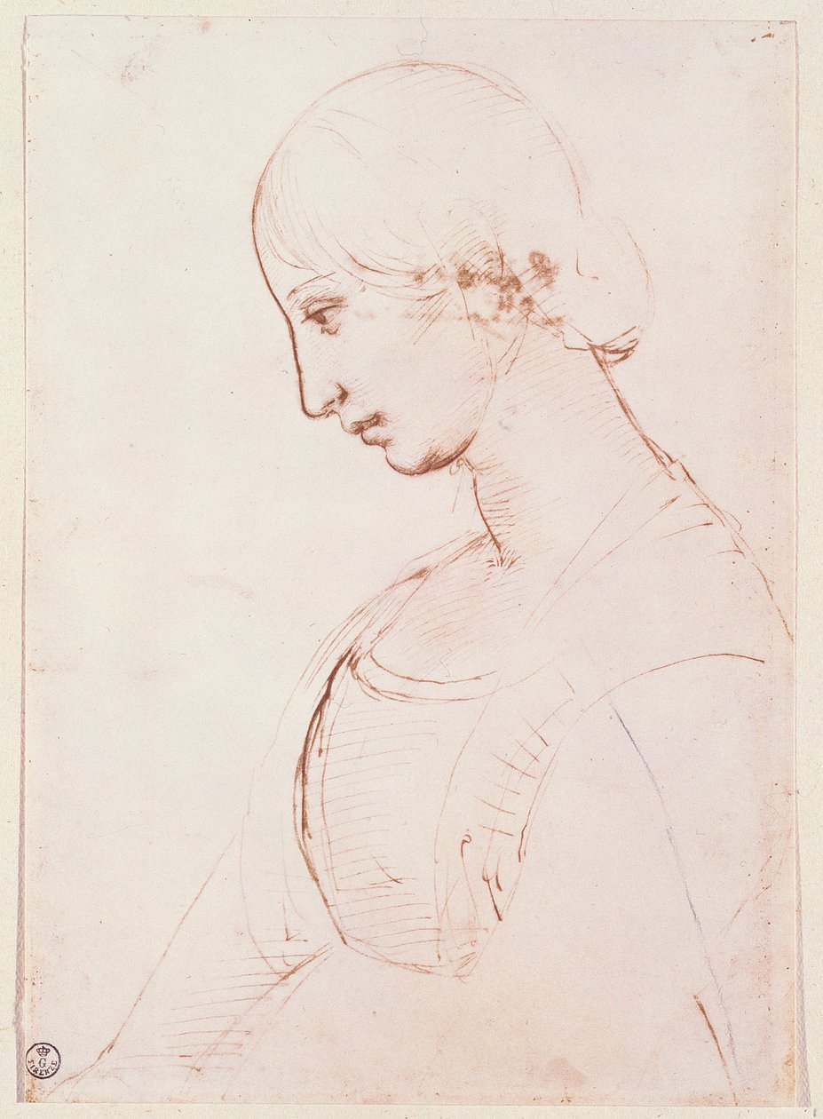 Retrato de uma jovem mulher (caneta e tinta) de Raffaello Sanzio Raphael