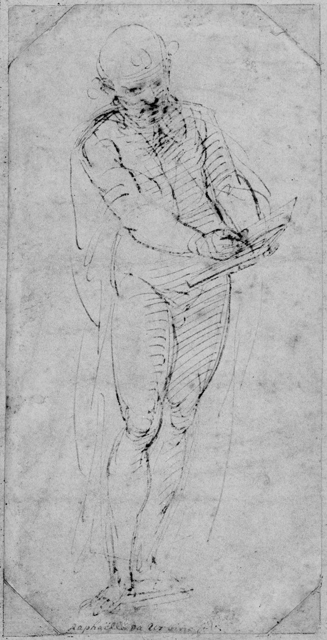 Recto: Um homem escrevendo em um livro, WA1846.167 de Raffaello Sanzio Raphael