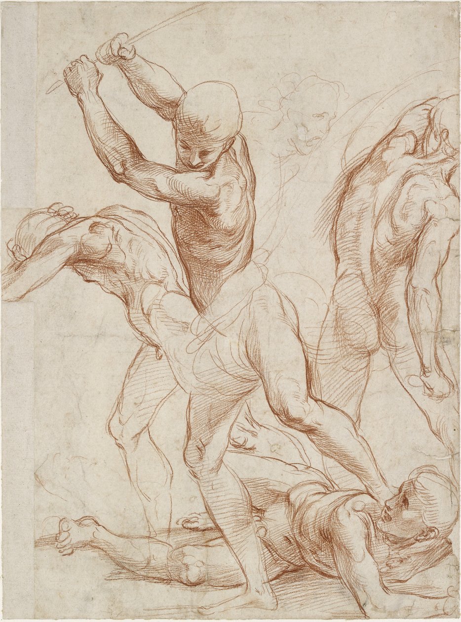 Recto: Combate de cinco homens. Verso: Alguns estudos de figura ligeira, WA1846.193 de Raffaello Sanzio Raphael
