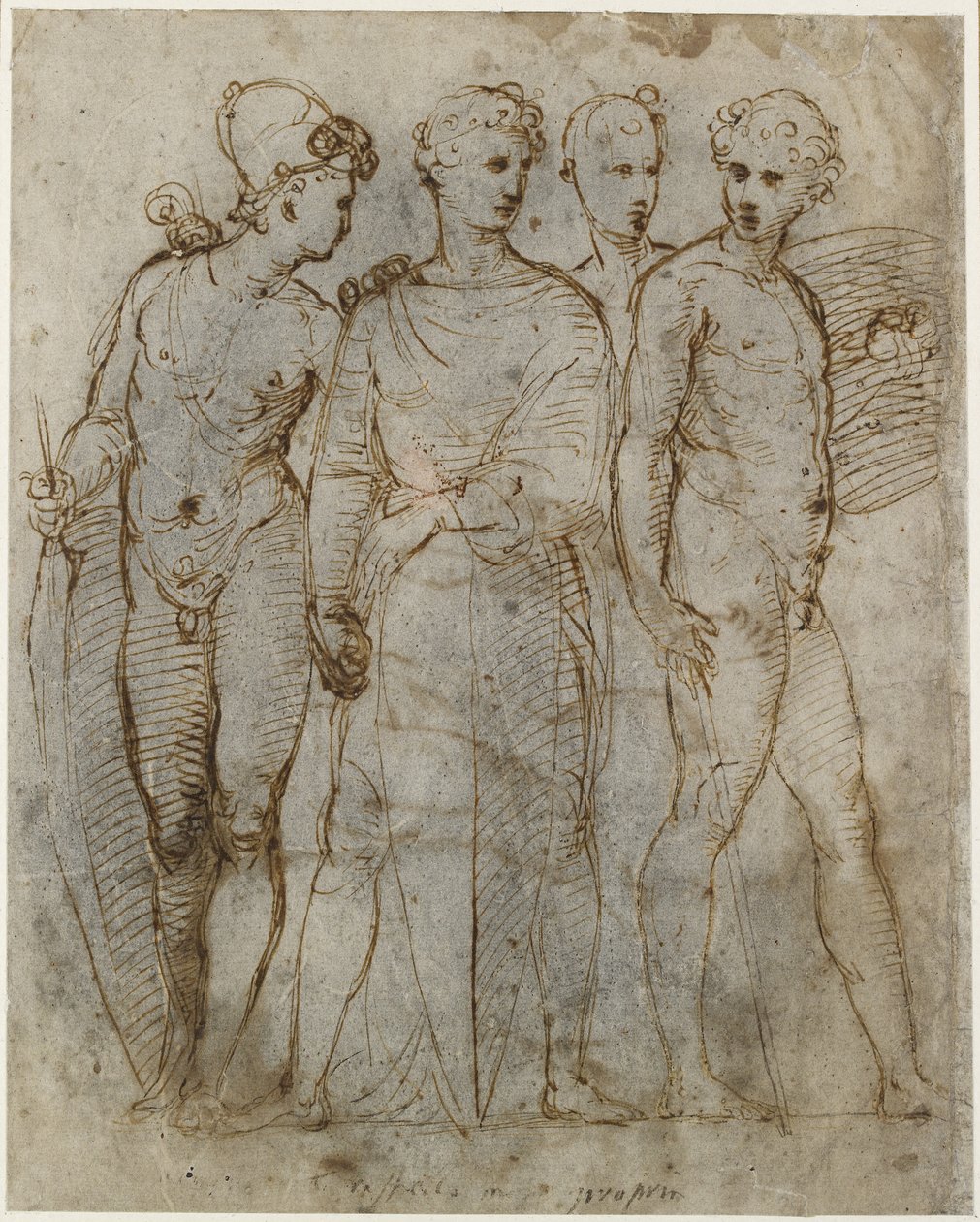 Recto: Quatro soldados em pé; , WA1846.164 de Raffaello Sanzio Raphael
