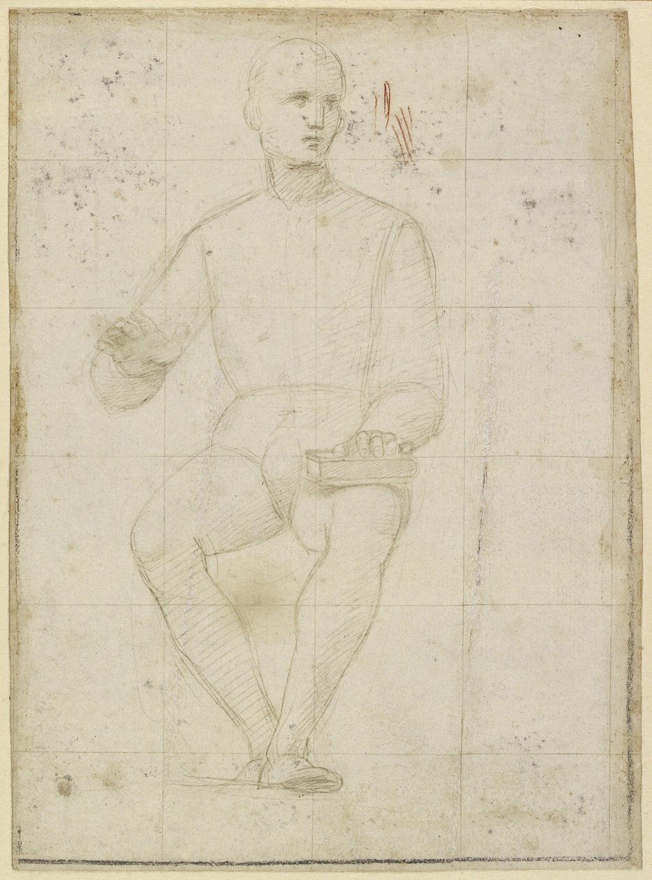 Recto: Estudo de um homem sentado, WA1846.174 de Raffaello Sanzio Raphael