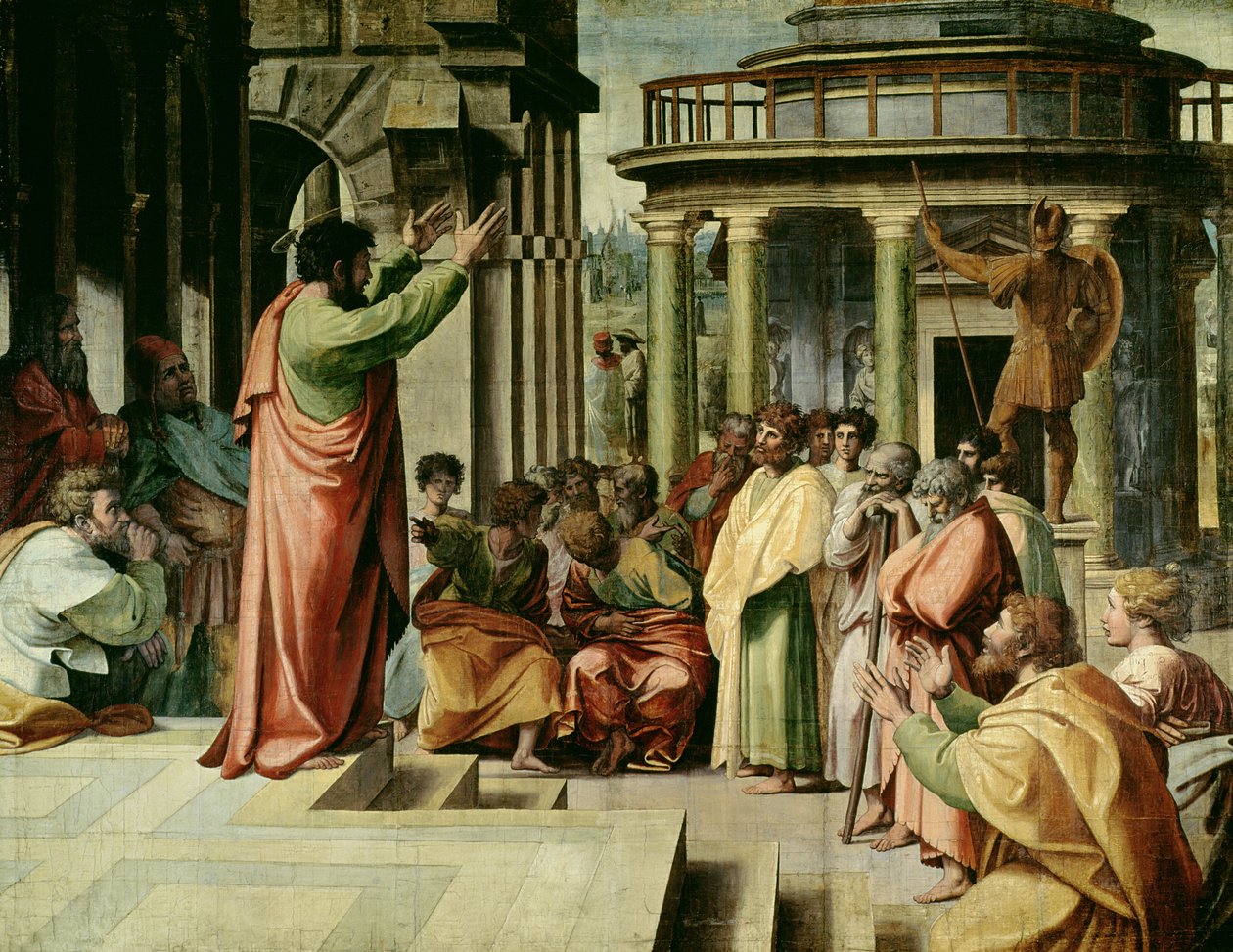 São Paulo Pregando em Atenas (desenho para a Capela Sistina) (PRE RESTAURAÇÃO) de Raffaello Sanzio Raphael