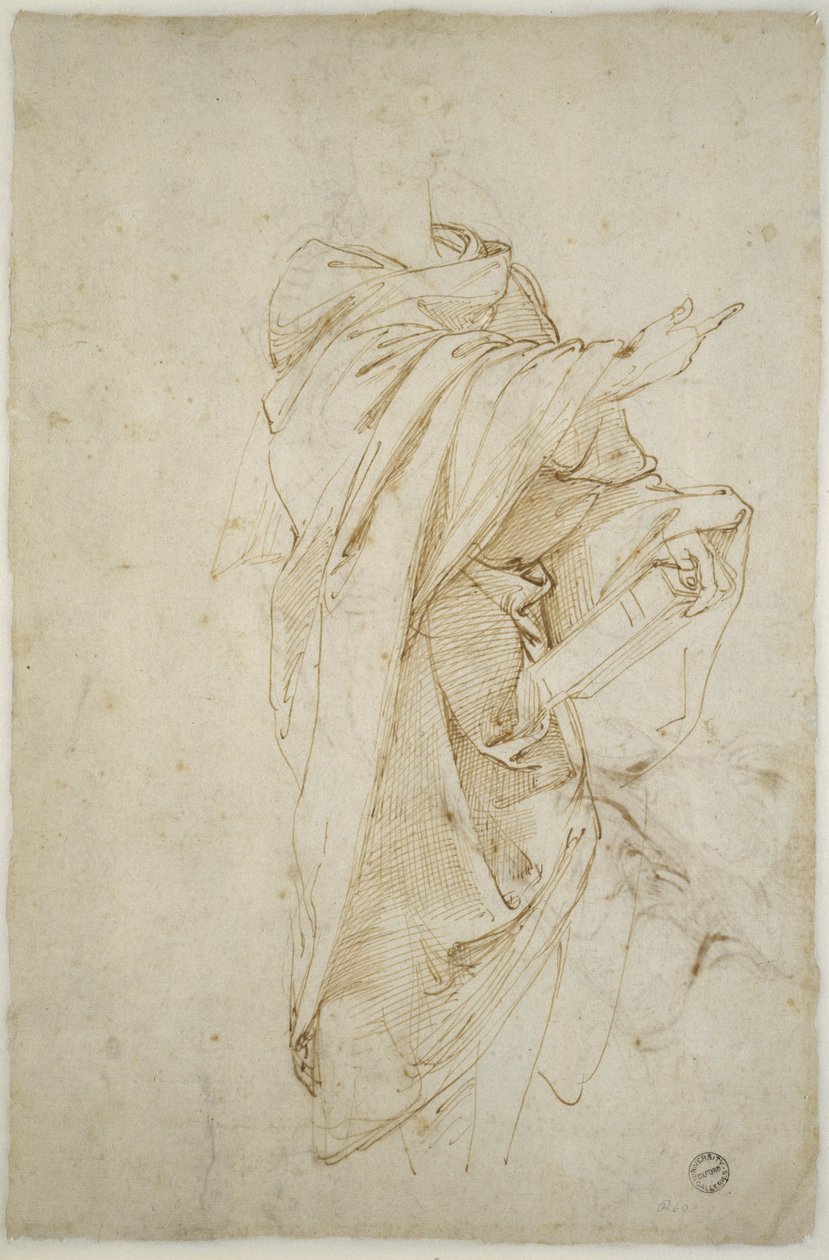 Estudo para a figura Virgil (caneta e tinta marrom em papel branco) de Raffaello Sanzio Raphael