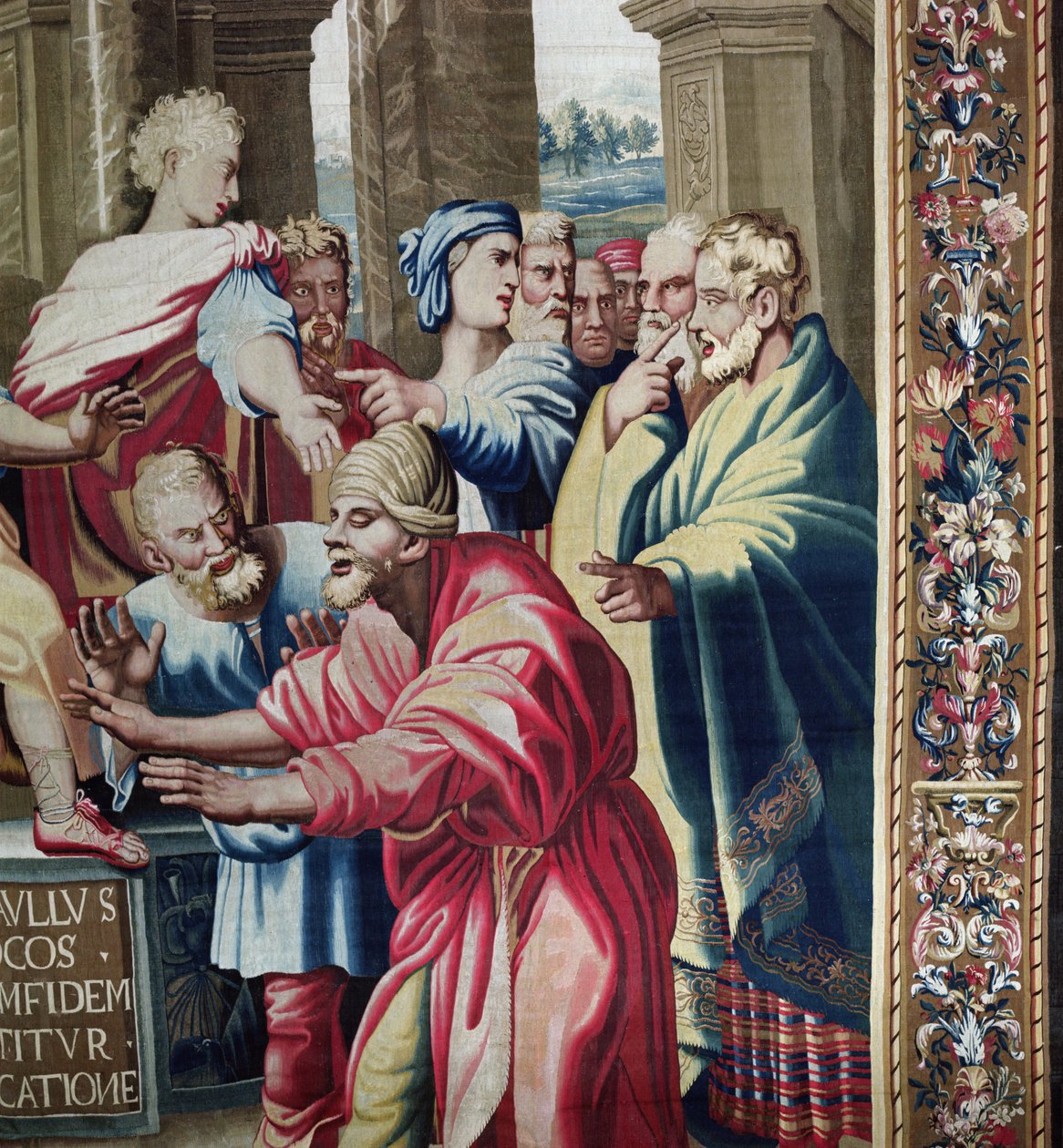 Tapeçaria representando os Atos dos Apóstolos, o Cegamento de Elymas, detalhe de Elymas, o Feiticeiro, cego, tecido na Oficina de Beauvais sob a direção de Philippe Behagle 1641-1705, 1695-9. de Raffaello Sanzio Raphael