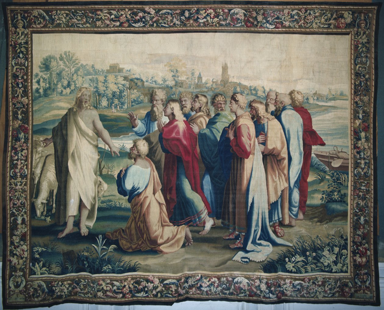 Tapeçaria representando os Atos dos Apóstolos, o chamado de São Paulo detalhe dos apóstolos, tecidos na Oficina de Beauvais sob a direção de Philippe Behagle 1641-1705, 1695-98 tapeçaria de lã de Raffaello Sanzio Raphael