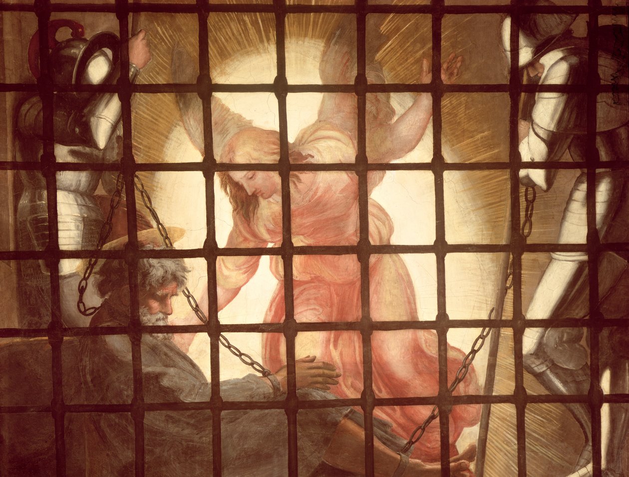 O Anjo Desperta São Pedro, de &39;A Libertação de São Pedro&39; na Stanza d&39;Eliodoro, 1512-14 (detalhe) (ver 135638-9) de Raffaello Sanzio Raphael