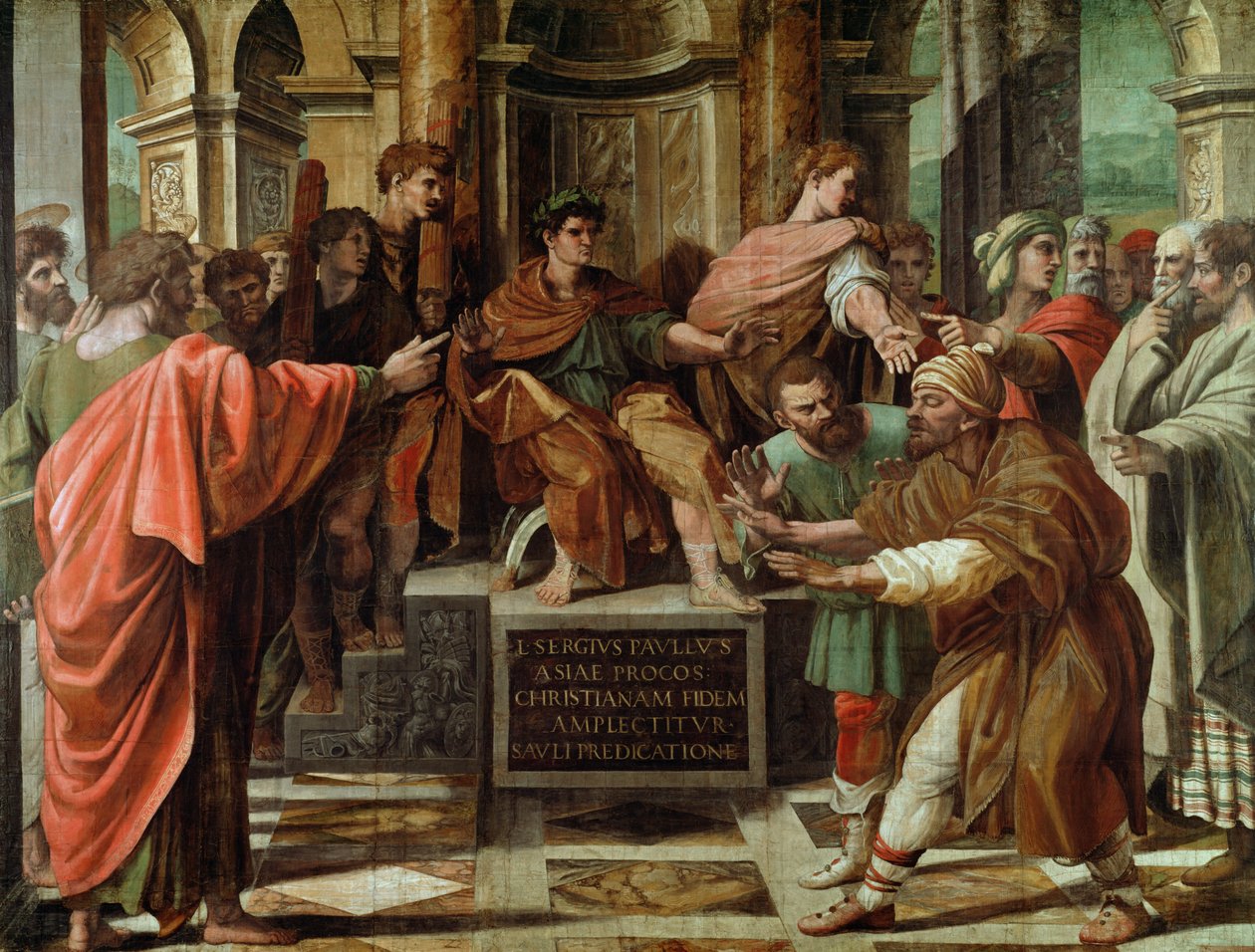 O Cegamento de Elymas (desenho para a Capela Sistina) (PRÉ-RESTAURAÇÃO) de Raffaello Sanzio Raphael