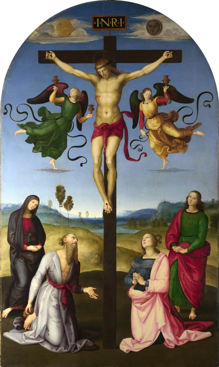 O Cristo Crucificado com a Virgem Maria, Santos e Anjos (A Crucificação da Lua) de Raffaello Sanzio Raphael