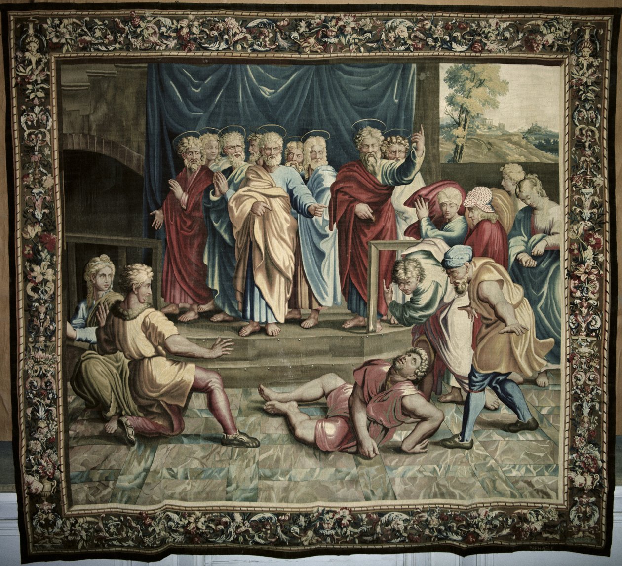 A morte de Ananias, de uma série que descreve os Atos dos Apóstolos, tecida na Oficina de Beauvais sob a direção de Philippe Behagle (1641-1705) 1695-98 (tapeçaria de lã) de Raffaello Sanzio Raphael
