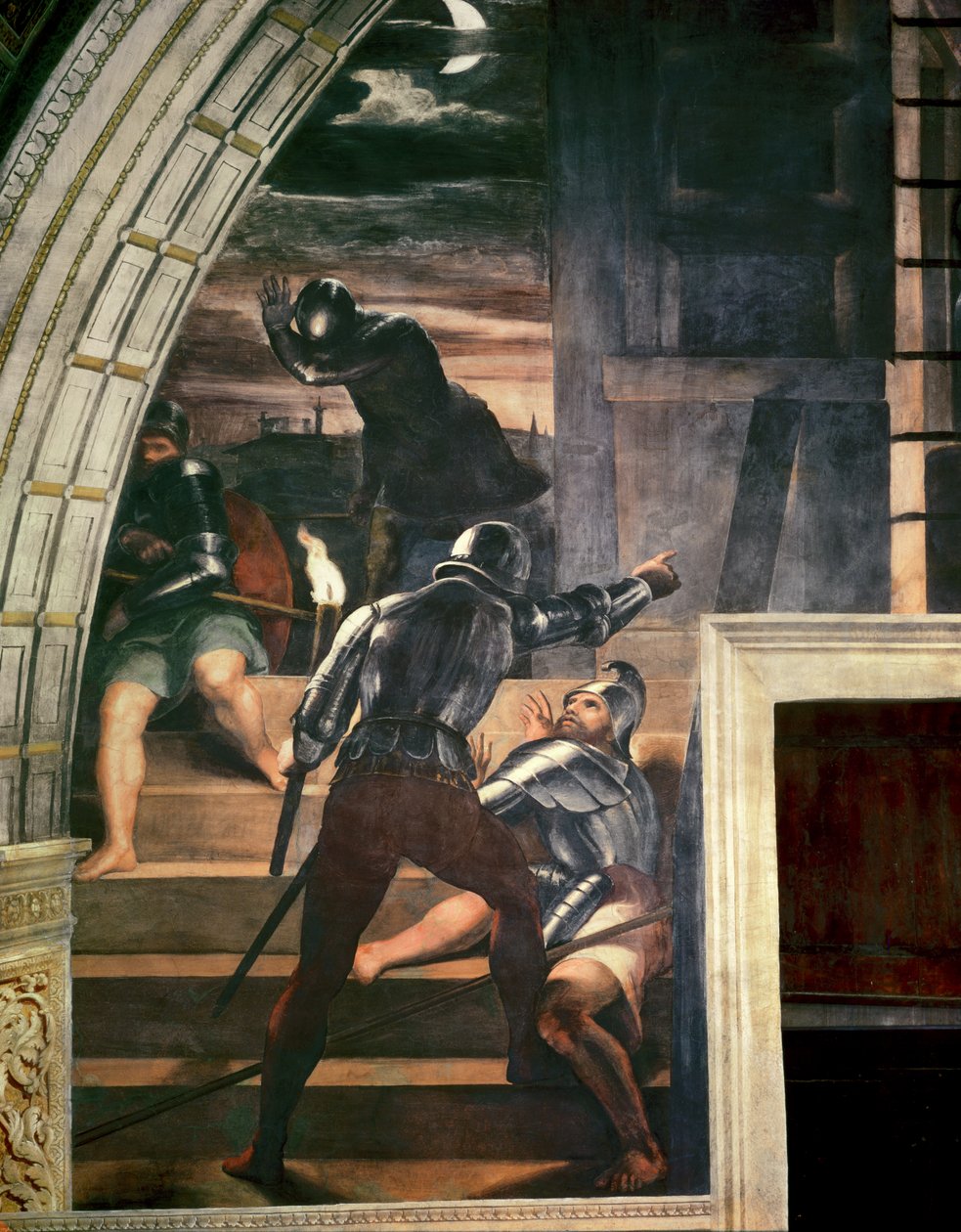 Os guardas fora da prisão, de "A libertação de São Pedro" na Stanza d&39;Eliodoro, 1512-14 (detalhe) (ver 135637 e 135639) de Raffaello Sanzio Raphael