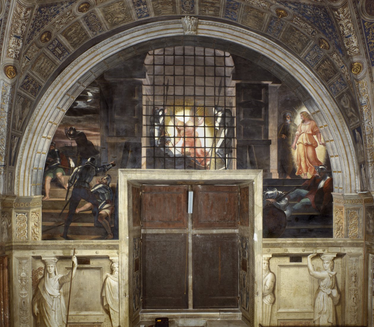 A Libertação de São Pedro, Sala de Heliodoro, 1514 de Raffaello Sanzio Raphael
