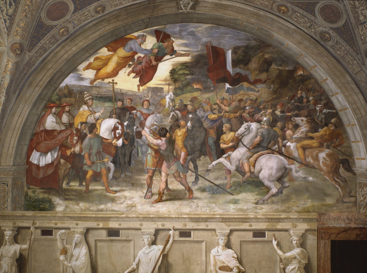 A Reunião de Leão Magno e Átila, Stanza di Eliodoro, 1514 de Raffaello Sanzio Raphael
