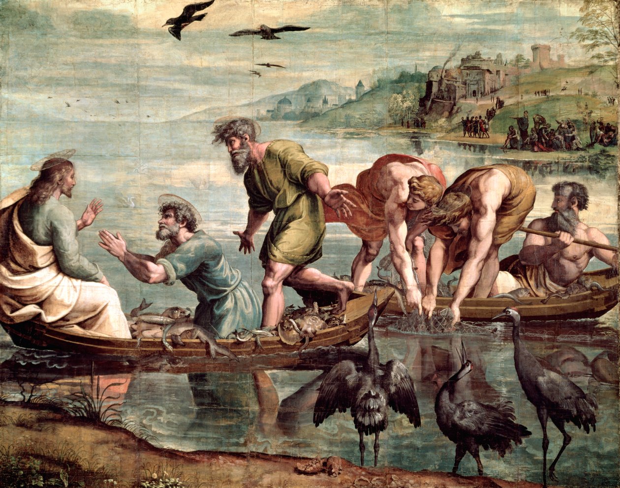O projecto milagroso de peixes (desenhos animados para a Capela Sistina) (PRÉ RESTAURAÇÃO) de Raffaello Sanzio Raphael