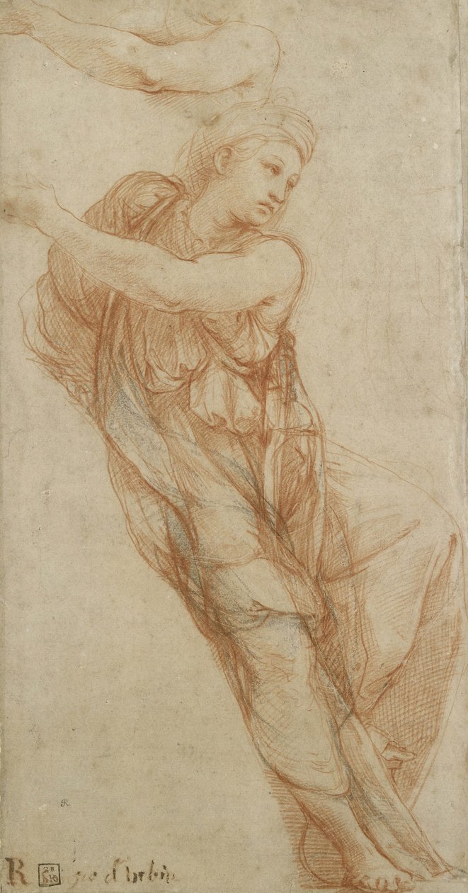 A Sibila Phrygian (giz vermelho com giz preto sobre papel amarelo) de Raffaello Sanzio Raphael