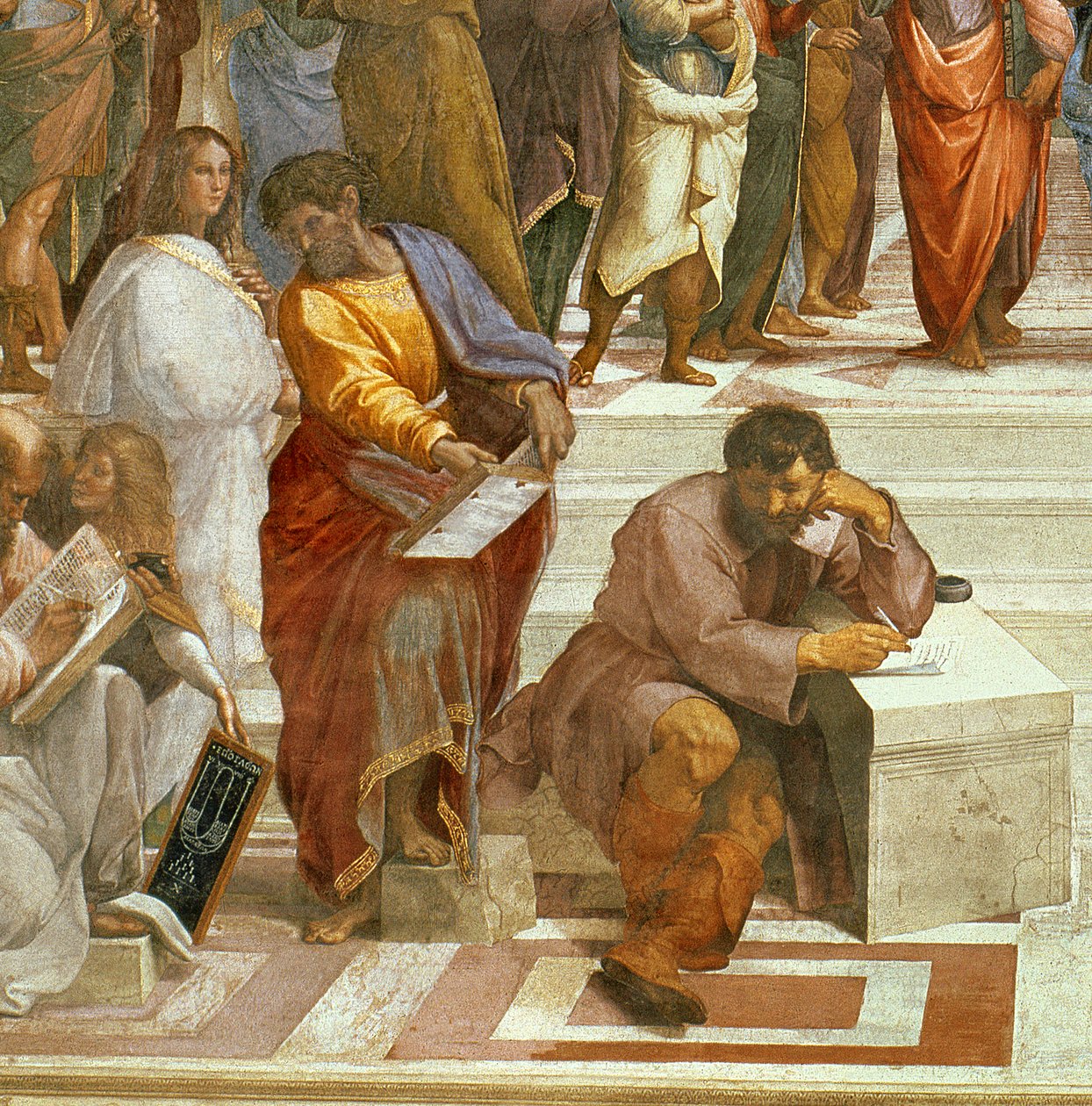 A, escola, de, atenas, detalhe, de, figuras, ligado, a, lado esquerdo, 1510-11, afresco, detalhe, de, 87597 de Raffaello Sanzio Raphael