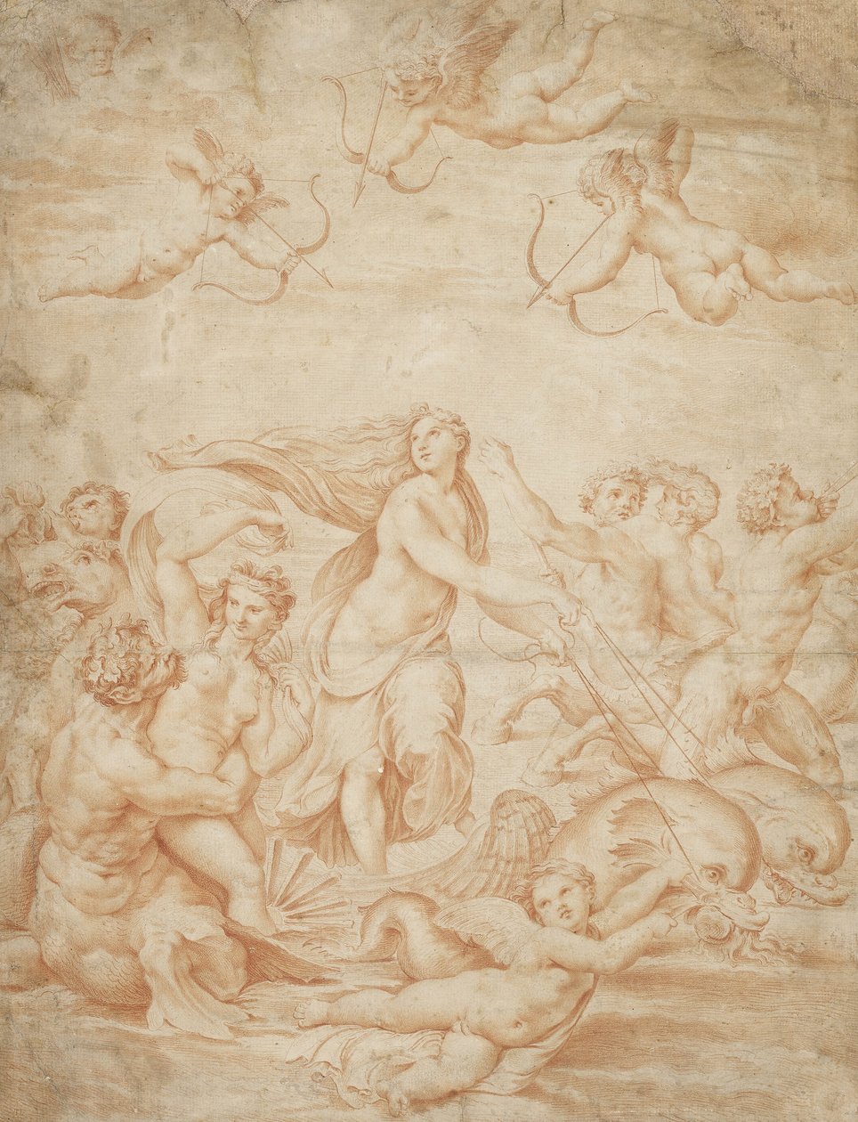 O triunfo de Galatea (giz vermelho sobre papel pálido) de Raffaello Sanzio Raphael